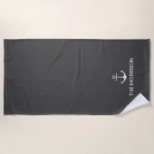 Nautical Custom Boat Name anchor houtskool grijs Strandlaken (Voorkant)
