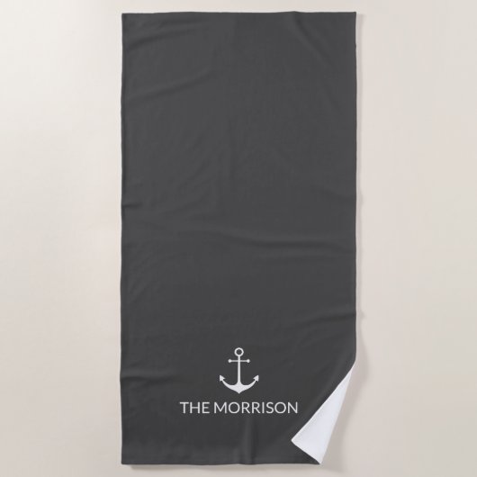 Nautical Custom Boat Name anchor houtskool grijs Strandlaken (Voorkant)