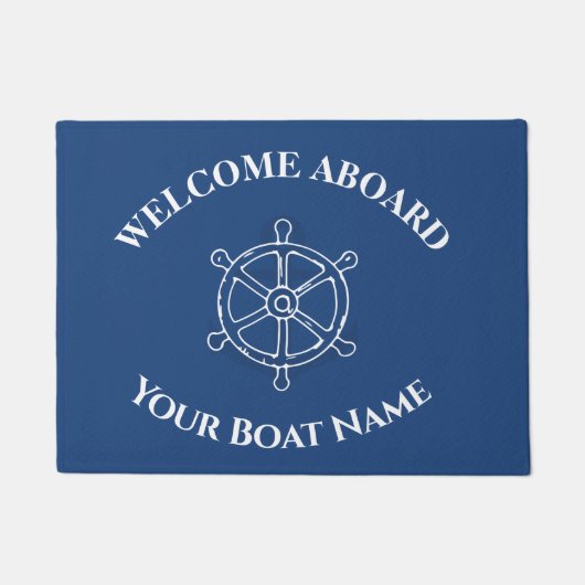 Nautical Custom Boat Name Anchor Wheel Blue Deurmat (Voorkant)
