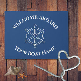 Nautical Custom Boat Name Anchor Wheel Blue Deurmat