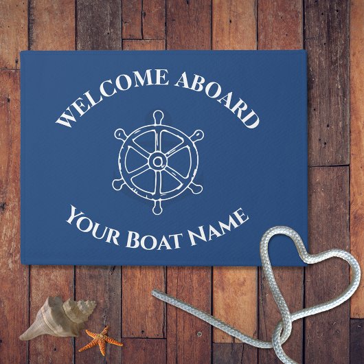 Nautical Custom Boat Name Anchor Wheel Blue Deurmat