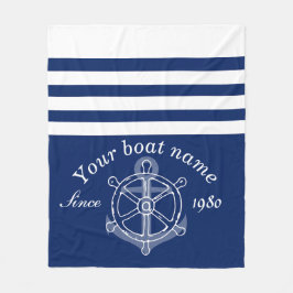 Nautical Custom Boat Name Anchor Wheel Blue Fleece Deken