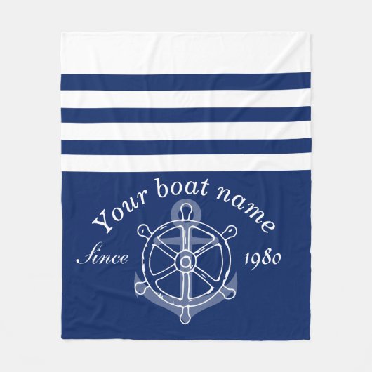 Nautical Custom Boat Name Anchor Wheel Blue Fleece Deken (Voorkant)