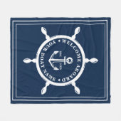 Nautical Custom Boat Name Anchor Wheel Blue Fleece Deken (Voorkant (Horizontaal))