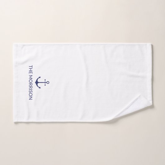 Nautical Custom Boat Name marine blue anchor white Bad Handdoek (Handdoek)