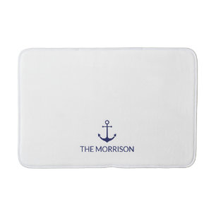 Nautical Custom Boat Name marine blue anchor white Badmat