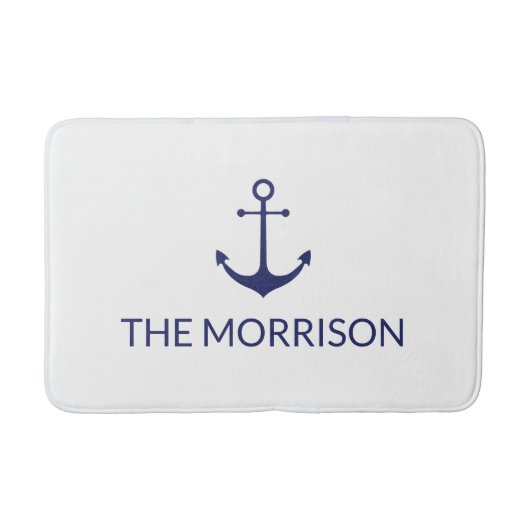 Nautical Custom Boat Name marine blue anchor white Badmat (Voorkant)