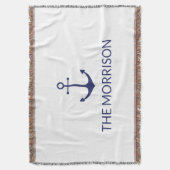 Nautical Custom Boat Name marine blue anchor white Deken (Voorkant Verticaal)