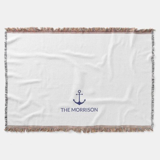 Nautical Custom Boat Name marine blue anchor white Deken (Voorkant)