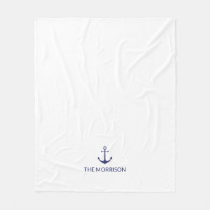Nautical Custom Boat Name marine blue anchor white Fleece Deken