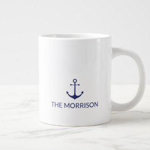 Nautical Custom Boat Name marine blue anchor white Grote Koffiekop