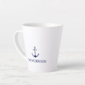 Nautical Custom Boat Name marine blue anchor white Latte Mok (Linkerhoek)