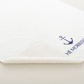 Nautical Custom Boat Name marine blue anchor white Sherpa Deken (3/4)