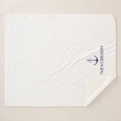Nautical Custom Boat Name marine blue anchor white Sherpa Deken (Voorkant (horizontaal))