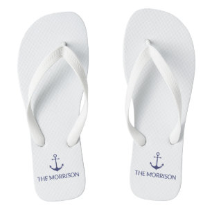 Nautical Custom Boat Name marine blue anchor white Teenslippers