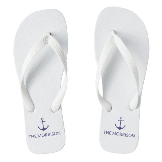 Nautical Custom Boat Name marine blue anchor white Teenslippers (Voetbed)
