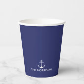 Nautical Custom Boat Name marvy blue white anchor Papieren Bekers (Voorkant)