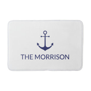 Nautical Custom Boat Name navy blue anchor white Badmat