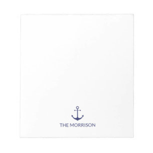 Nautical Custom Boat Name navy blue anchor white Notitieblok