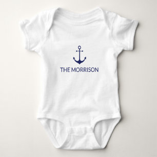 Nautical Custom Boat Name navy blue anchor white Romper