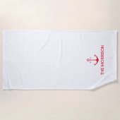 Nautical Custom Boat Name red anchor white Strandlaken (Voorkant)