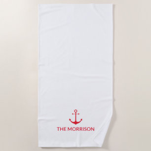 Nautical Custom Boat Name red anchor white Strandlaken