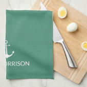 Nautical Custom Boat Name white anchamarine Theedoek (Quarter Fold)