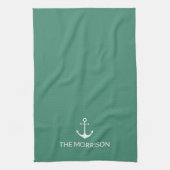 Nautical Custom Boat Name white anchamarine Theedoek (Verticaal)
