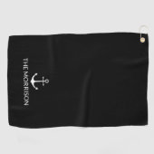 Nautical Custom Boat Name white anchor black Golfhanddoek (Horizontaal)
