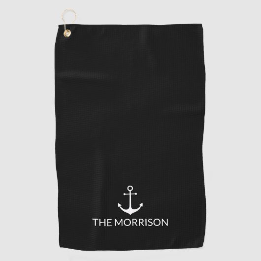Nautical Custom Boat Name white anchor black Golfhanddoek (Voorkant)