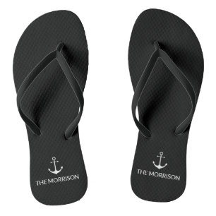 Nautical Custom Boat Name white anchor black Teenslippers