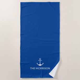 Nautical Custom Boat Name white anchor blue white Strandlaken