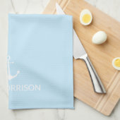 Nautical Custom Boat Name white anchor light blue Theedoek (Quarter Fold)