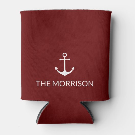 Nautical Custom Boat Name white anchor maroon Blikjeskoeler (Voorkant)