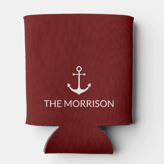 Nautical Custom Boat Name white anchor maroon Blikjeskoeler (Achterkant)