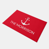 Nautical Custom Boat Name white anchor red Deurmat (Schuin)