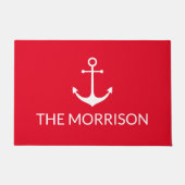 Nautical Custom Boat Name white anchor red Deurmat (Voorkant)