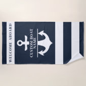 Nautical Custom Boot Naam Anker Navy Striped Strandlaken (Voorkant)