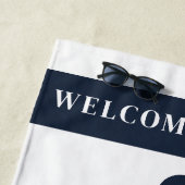 Nautical Custom Boot Naam Anker Navy Striped Strandlaken (In situ)