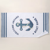 Nautical Custom boot naam welkom aan boord anker Strandlaken (Voorkant)