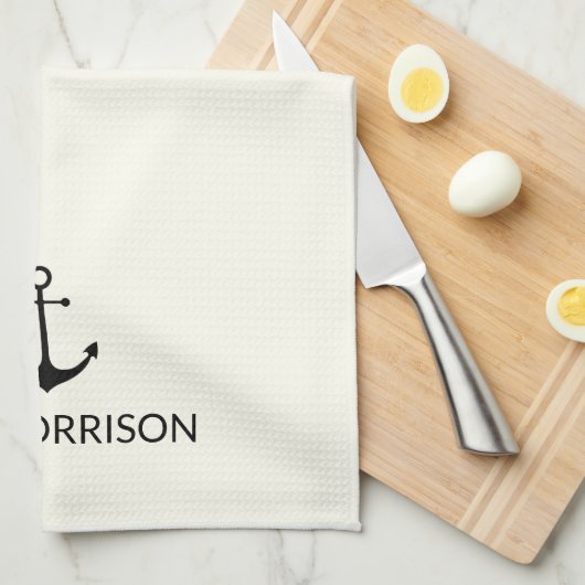 Nautical Custom Boot Naam zwart anker ivoor Theedoek (Quarter Fold)