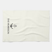 Nautical Custom Boot Naam zwart anker ivoor Theedoek (Horizontaal)