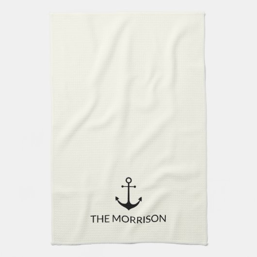 Nautical Custom Boot Naam zwart anker ivoor Theedoek (Verticaal)