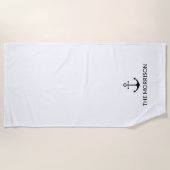 Nautical Custom Boot Naam zwart anker wit Strandlaken (Voorkant)