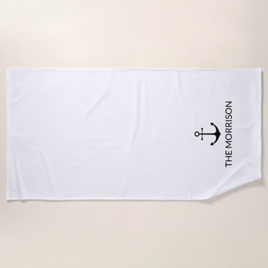 Nautical Custom Boot Naam zwart anker wit Strandlaken (Voorkant)