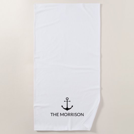 Nautical Custom Boot Naam zwart anker wit Strandlaken (Voorkant)