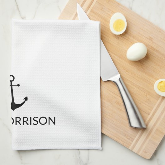 Nautical Custom Boot Naam zwart anker wit Theedoek (Quarter Fold)