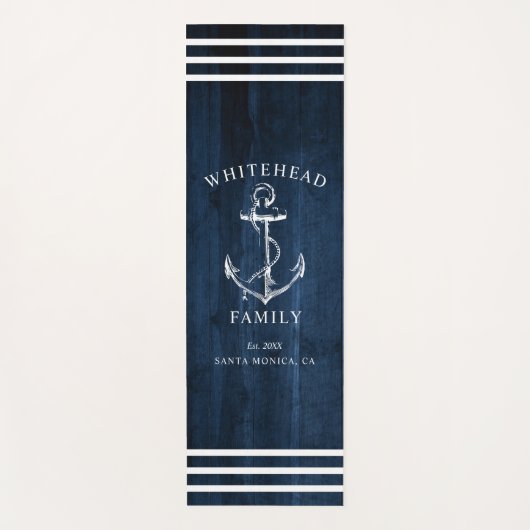 Nautical Custom Familie Anker Marine Blauw Hout Yogamat (Voorkant)
