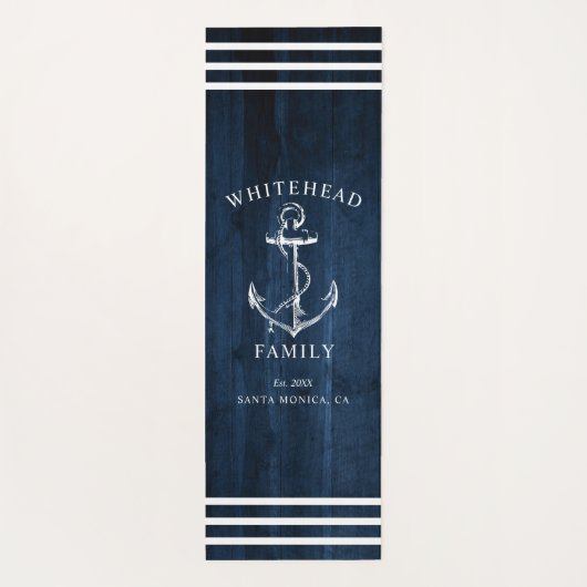 Nautical Custom Familie Anker Marine Blauw Hout Yogamat (Achterkant)