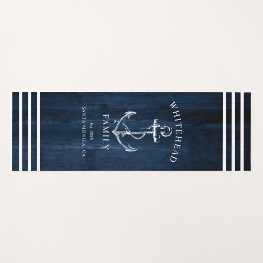 Nautical Custom Familie Anker Marine Blauw Hout Yogamat (Voorkant (horizontaal))